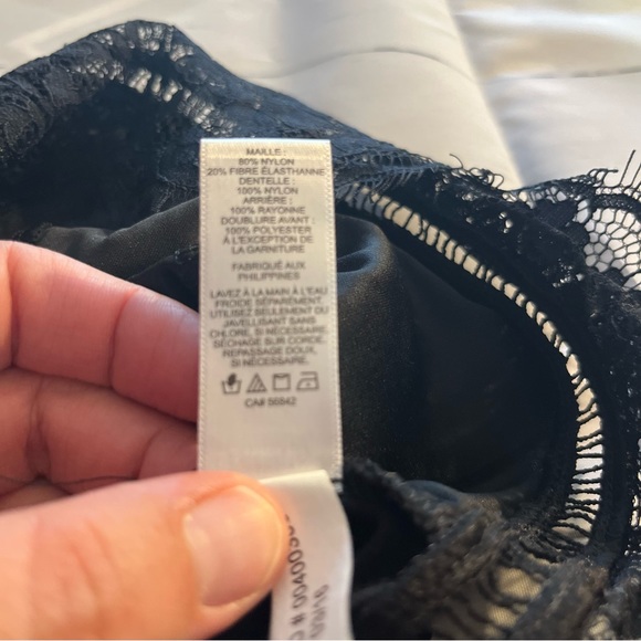 Black Express Short Sleeve Lace Crop Top with Sheer Sleeves & Chest Panel, XS - Picture 7 of 7